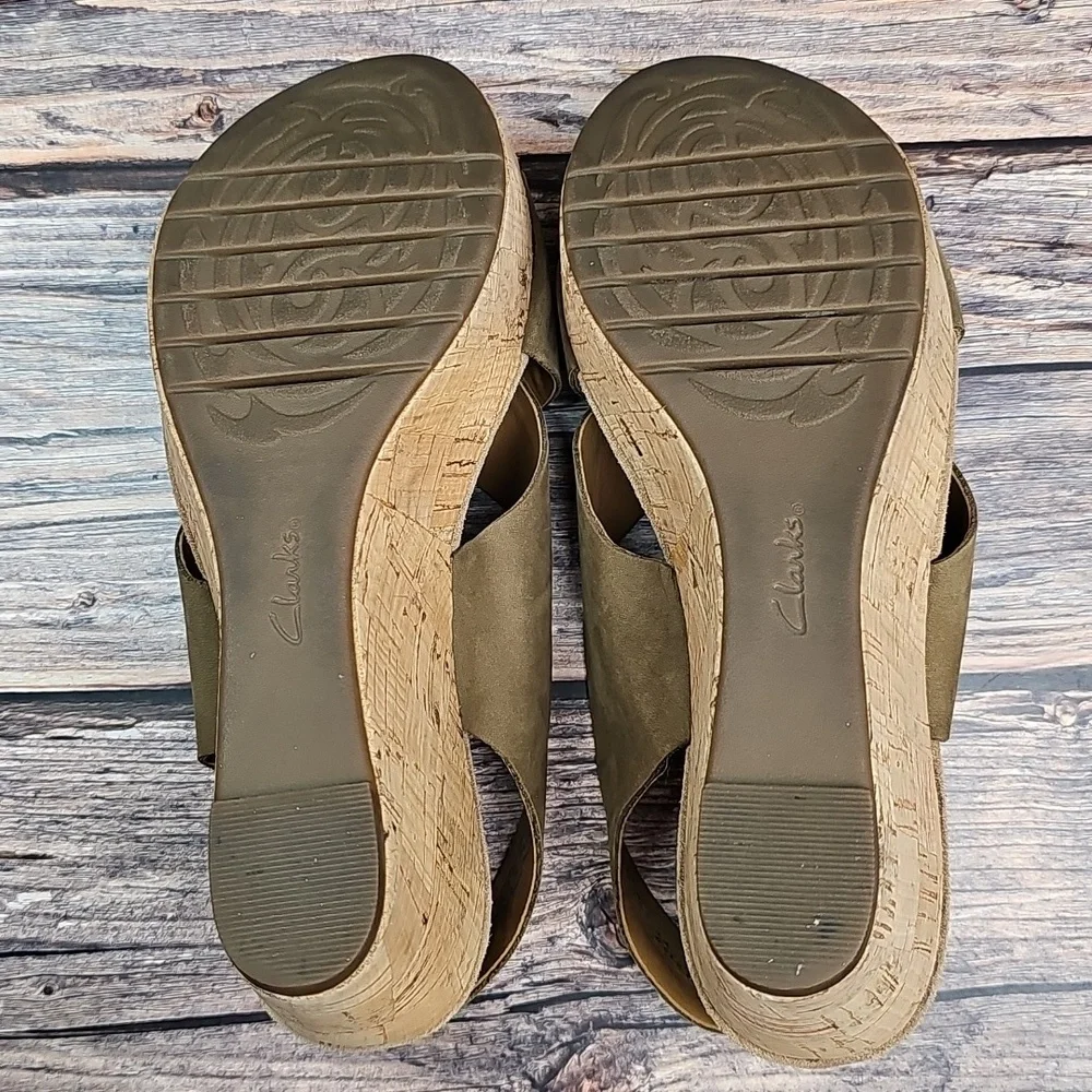 CLARKS ARTISAN SUEDE WEDGE CORK HEEL SLINGBACK SANDAL